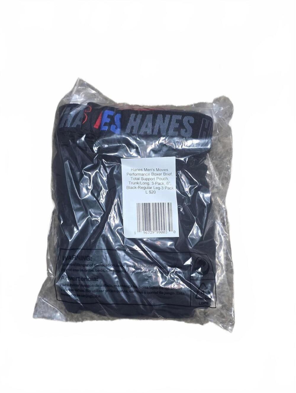 Hanes Men's Moves Performance Boxer Brief, 3-Pack, 6" Black Regular Leg-3 Pack L